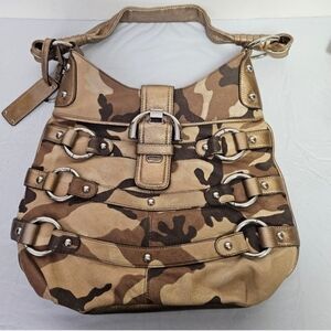 Camouflage Tan and Gold Leather Women's Bag